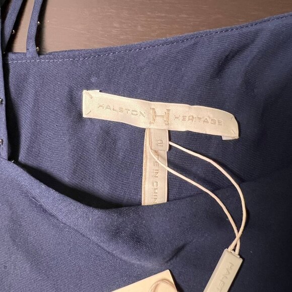 Halston Heritage NWT Navy Chiffon Sheath Dress Beaded Strap Sz 2 Mother of Bride - Picture 3 of 9